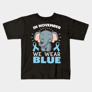 In November We Wear Blue Elephant Diabetes Awareness Kids T-Shirt